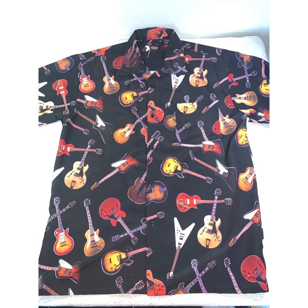 Gibson Tour Wear Dragonfly Mens XL Black Guitar AOP Short Sleeve Button Up Shirt